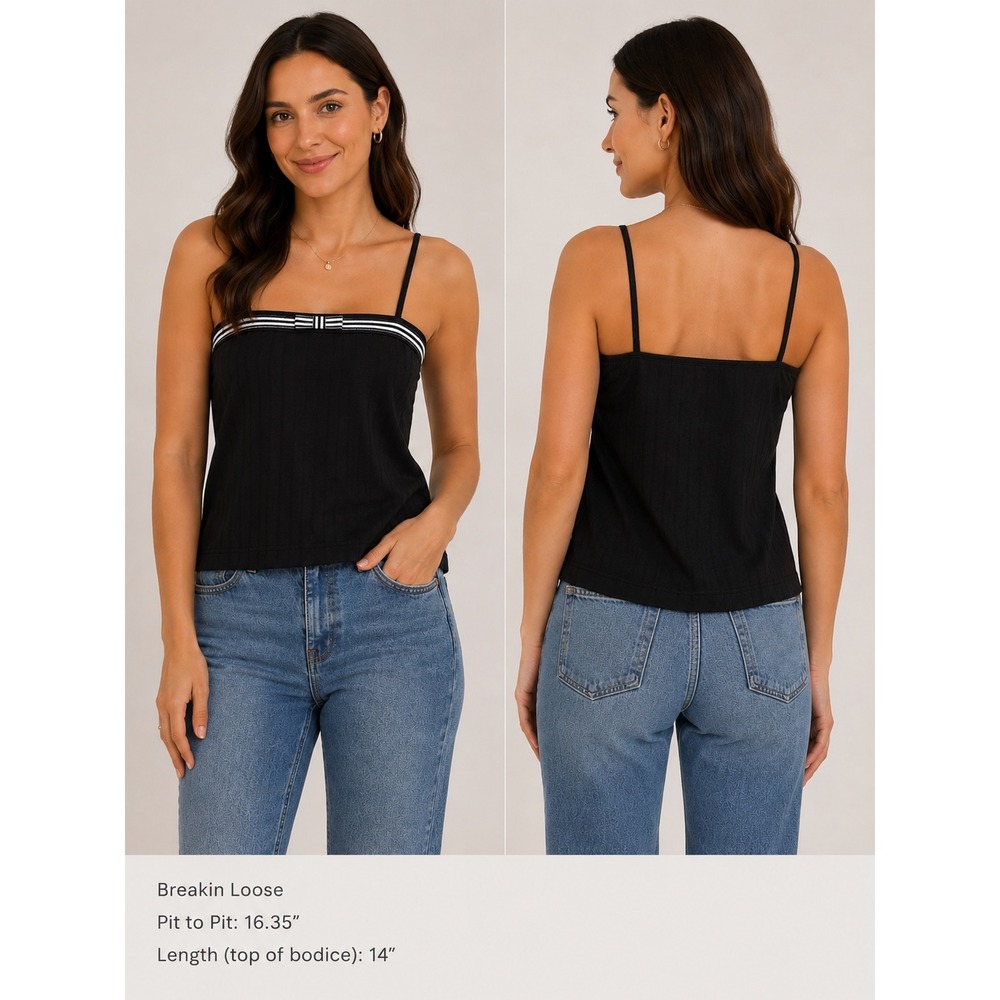 Breakin' Loose Womens Black Striped Trim Cami Top Back Zip No Size Tag